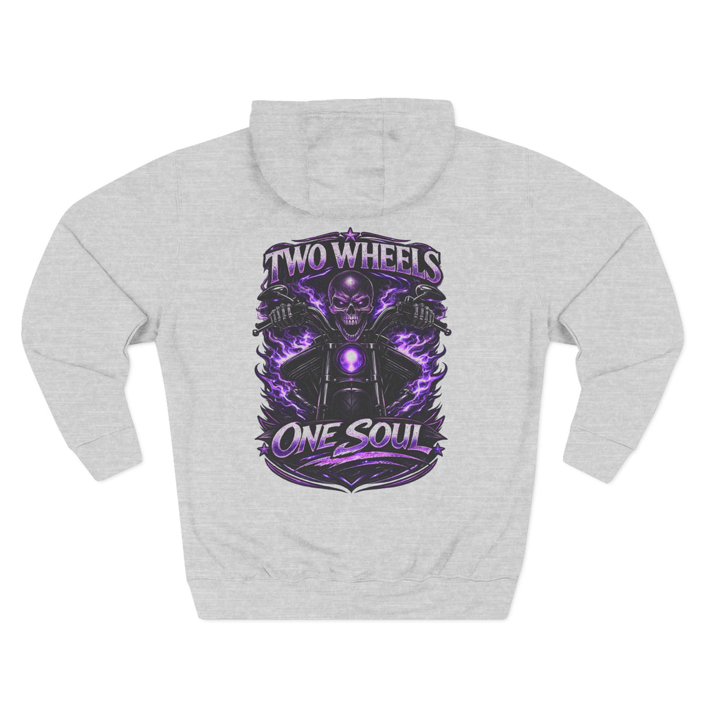 Two Wheels One Soul Motorcycle Hoodie – Biker Skull Graphic Fleece Pullover