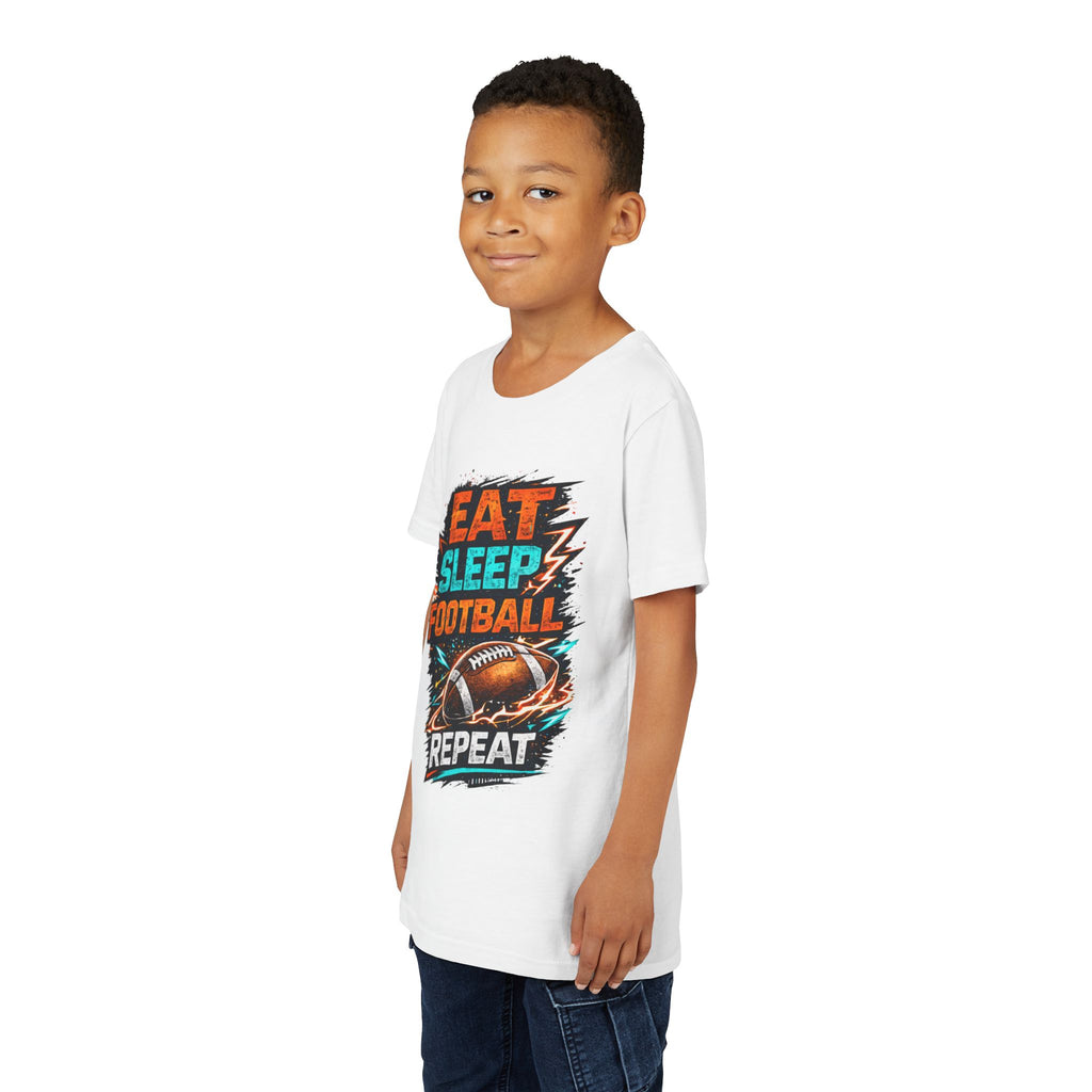 “Eat Sleep Football Repeat” Youth Football Graphic T‑Shirt