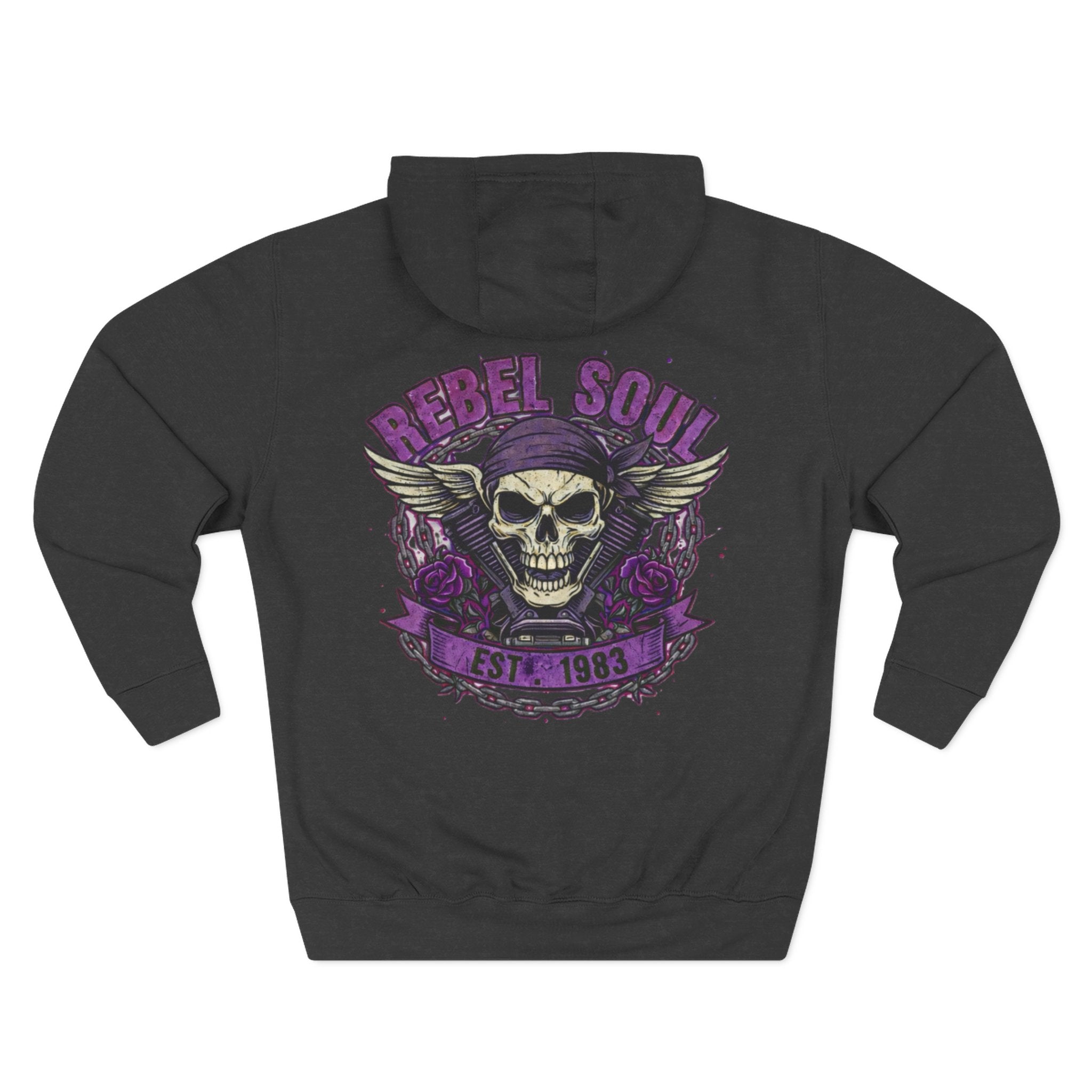 Rebel Soul Skull Hoodie — Vintage Biker Skull Graphic Pullover