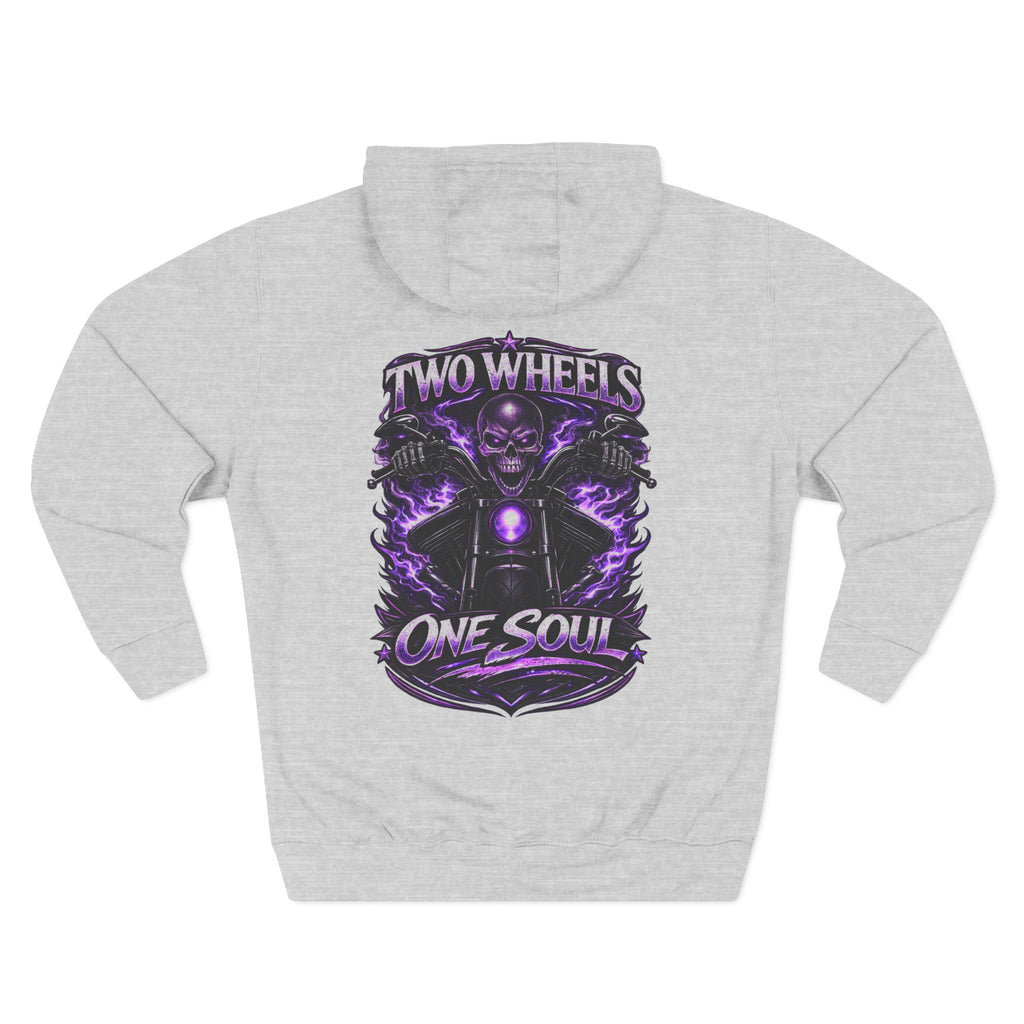 Two Wheels One Soul Motorcycle Hoodie – Biker Skull Graphic Fleece Pullover