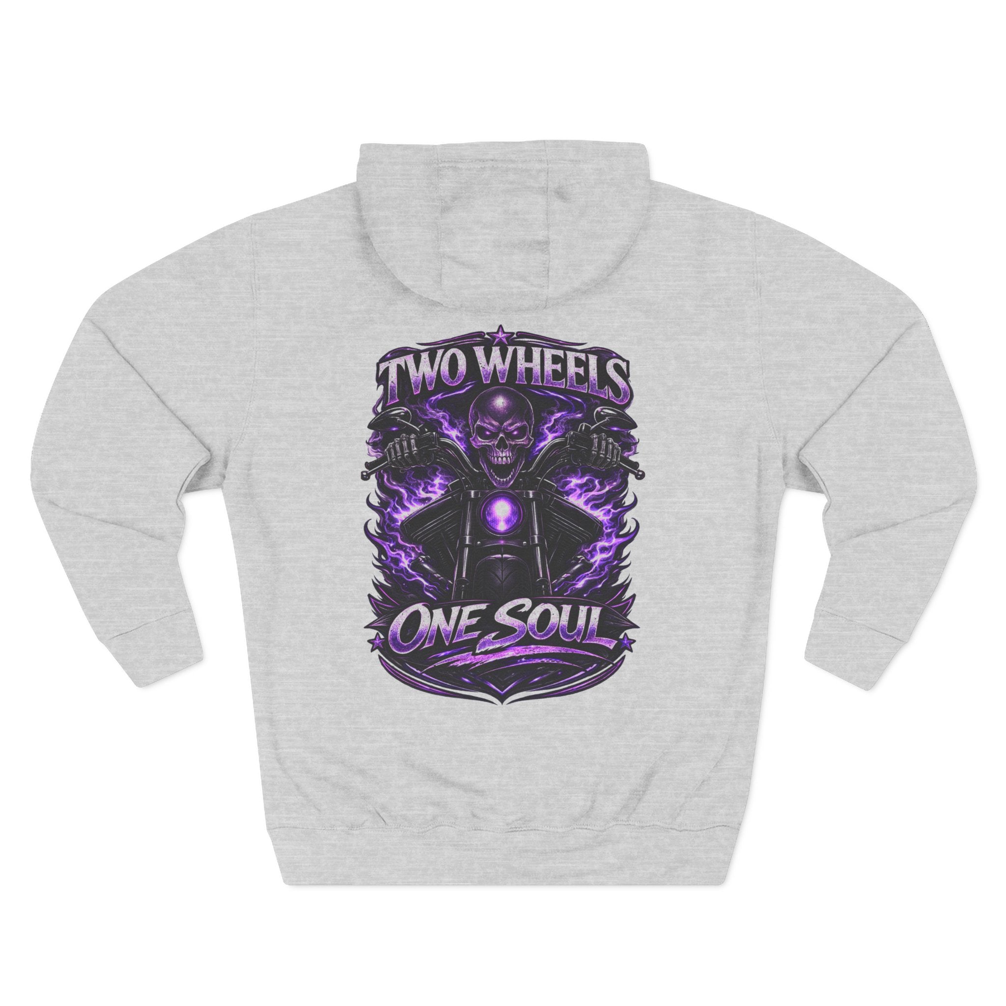 Two Wheels One Soul Motorcycle Hoodie – Biker Skull Graphic Fleece Pullover