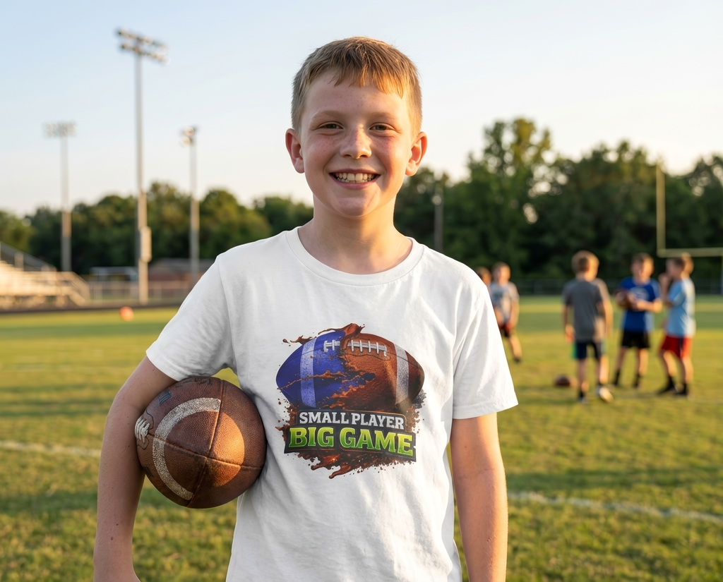"Small Player Big Game" Graphic Shirt -Youth Football Tee