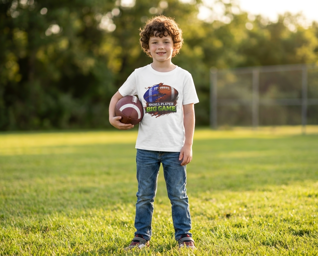 "Small Player Big Game" Graphic Shirt -Youth Football Tee