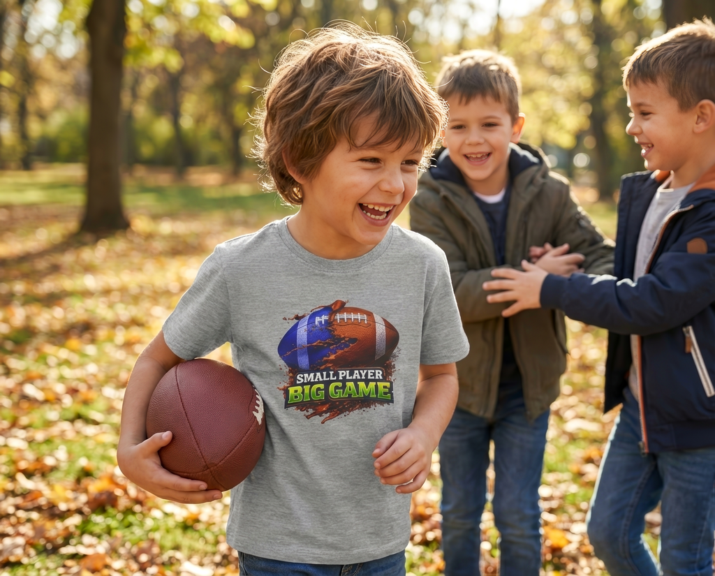 "Small Player Big Game" Graphic Shirt -Youth Football Tee