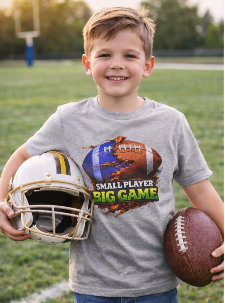 "Small Player Big Game" Graphic Shirt -Youth Football Tee