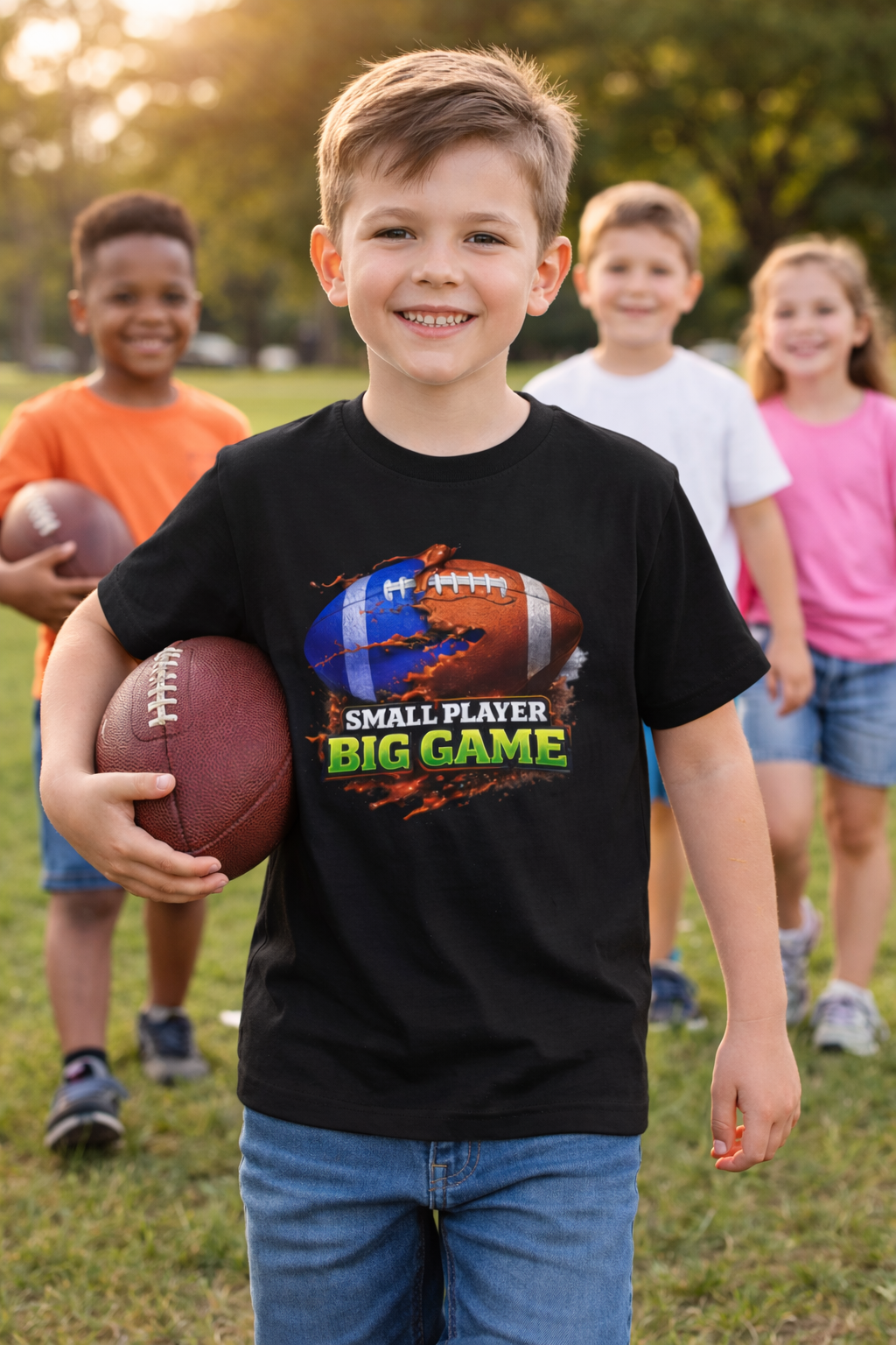 "Small Player Big Game" Graphic Shirt -Youth Football Tee