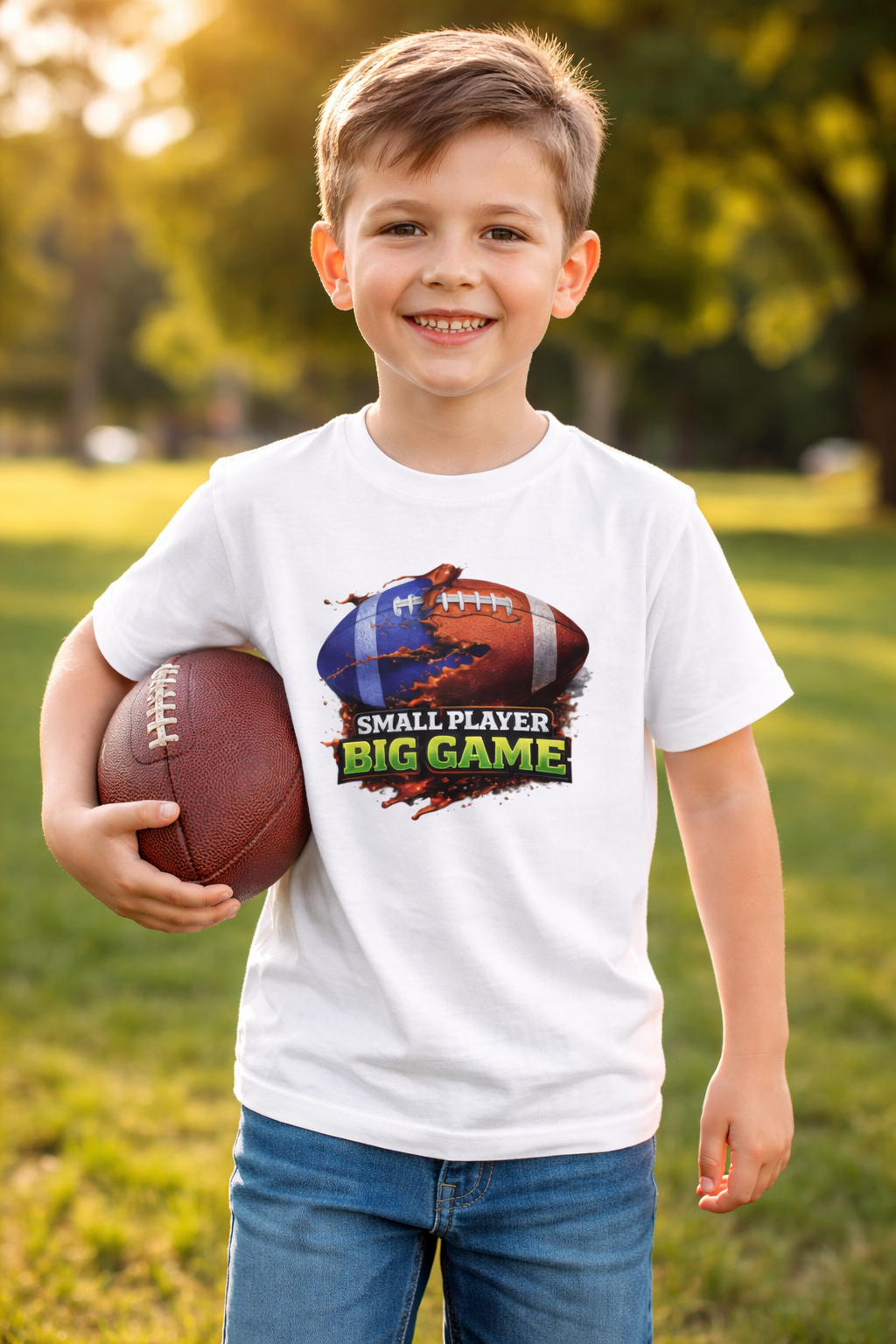 "Small Player Big Game" Graphic Shirt -Youth Football Tee