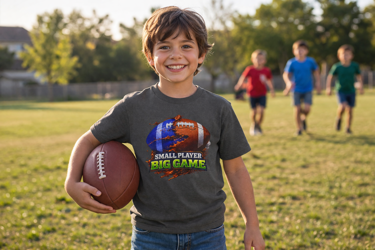 "Small Player Big Game" Graphic Shirt -Youth Football Tee