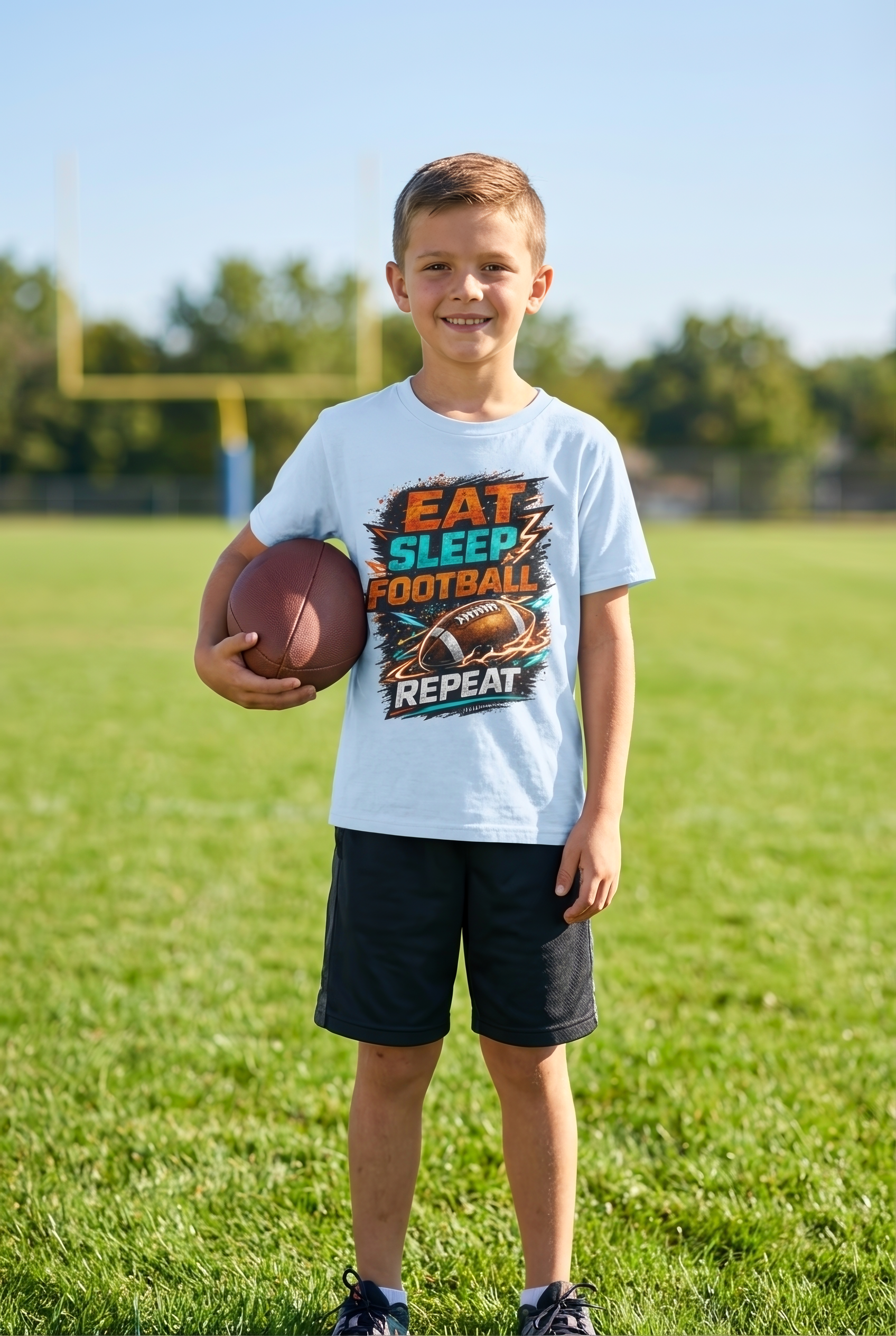 “Eat Sleep Football Repeat” Youth Football Graphic T‑Shirt