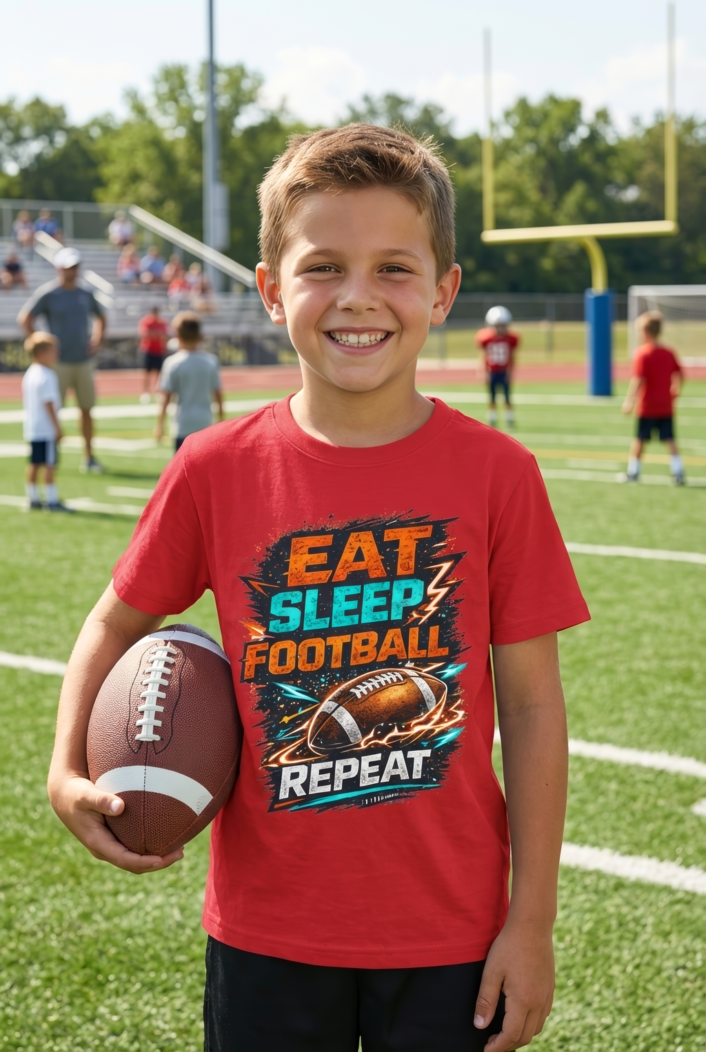 “Eat Sleep Football Repeat” Youth Football Graphic T‑Shirt