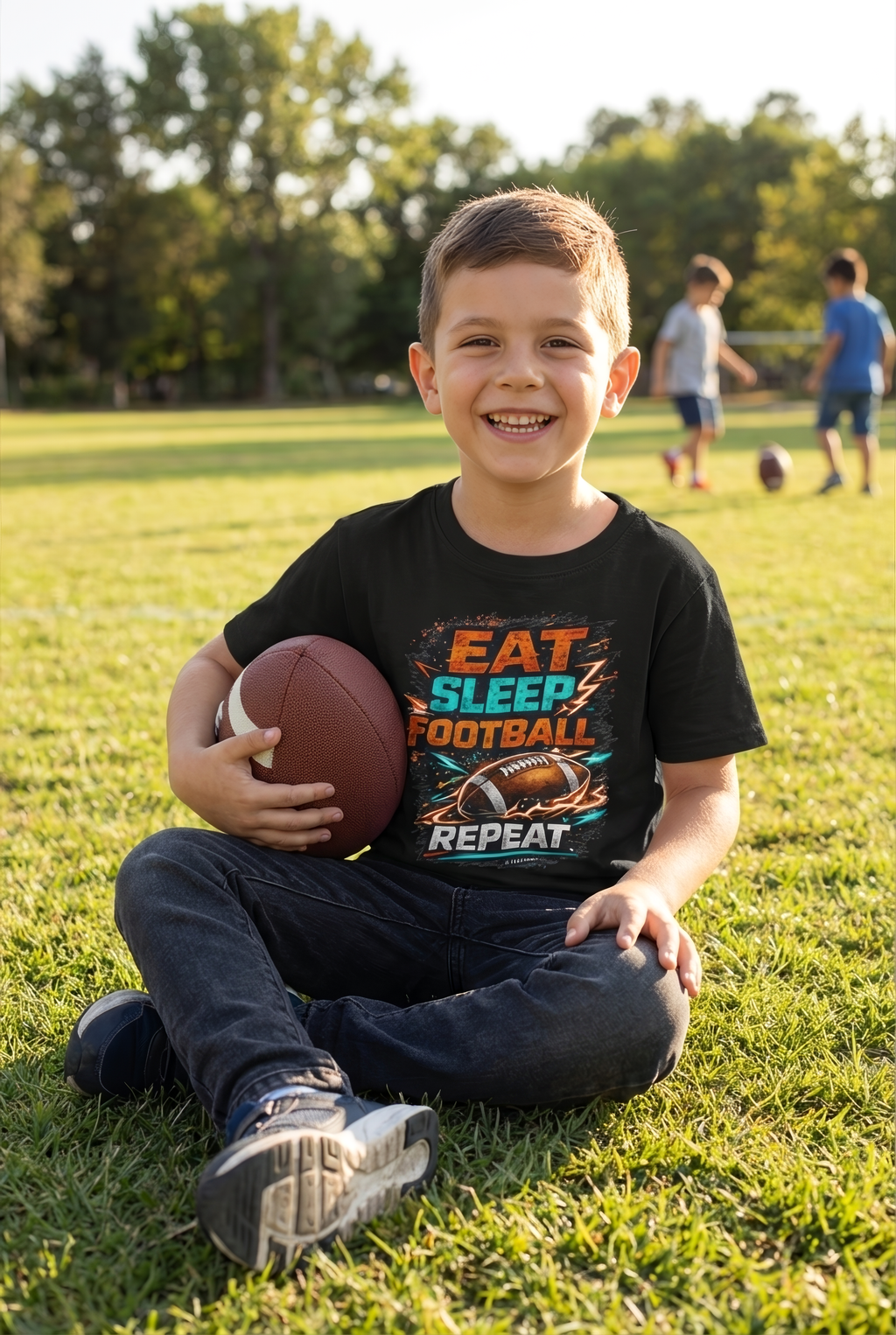 “Eat Sleep Football Repeat” Youth Football Graphic T‑Shirt