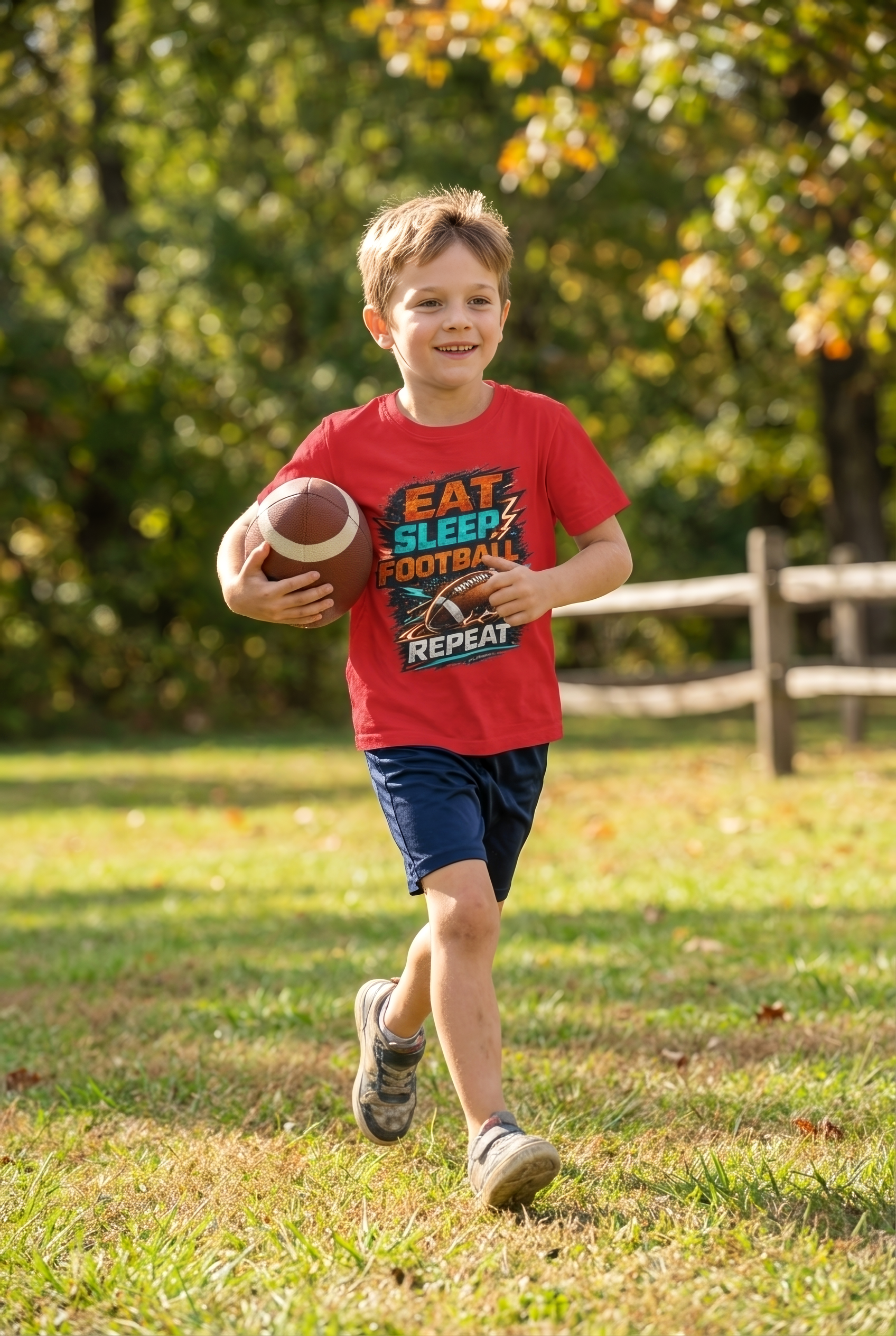 “Eat Sleep Football Repeat” Youth Football Graphic T‑Shirt