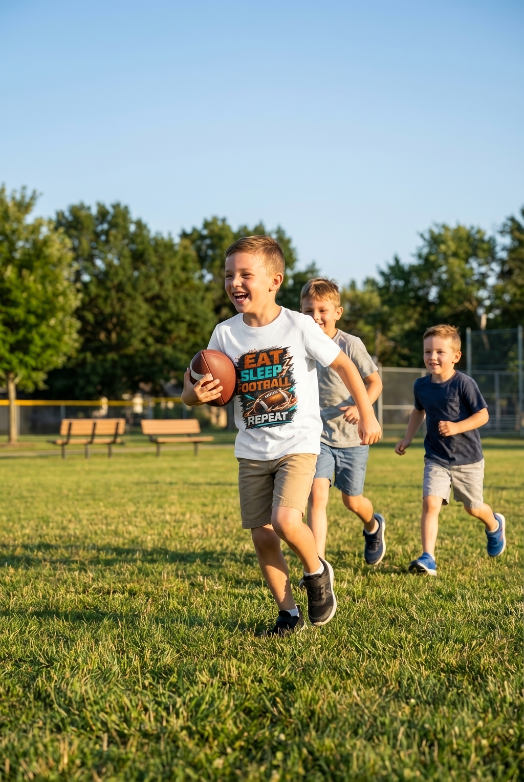 “Eat Sleep Football Repeat” Youth Football Graphic T‑Shirt