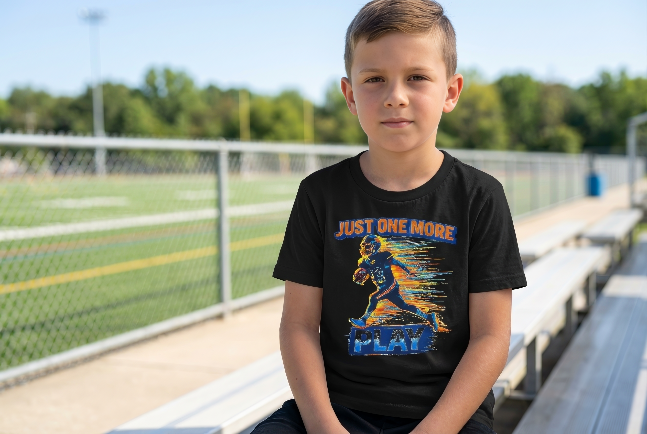 "Just One More Play" Action Graphic— Youth Football Tee