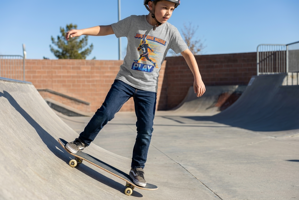 "Just One More Play" Action Graphic— Youth Football Tee