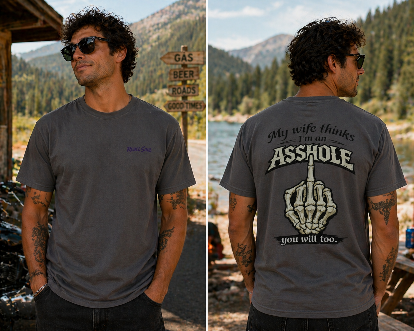 "My Wife Thinks I'm an Asshole" Skeleton Middle Finger Tee