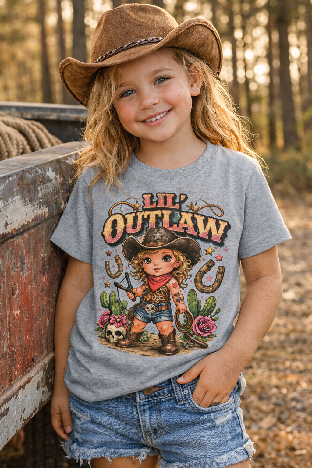 Lil’ Outlaw Toddler Tee – Cute Western Cowgirl Graphic Shirt