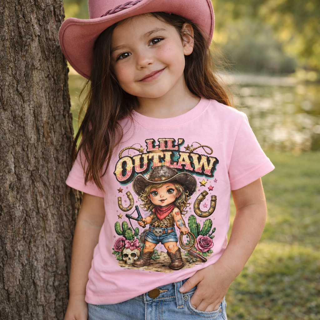 Lil’ Outlaw Toddler Tee – Cute Western Cowgirl Graphic Shirt