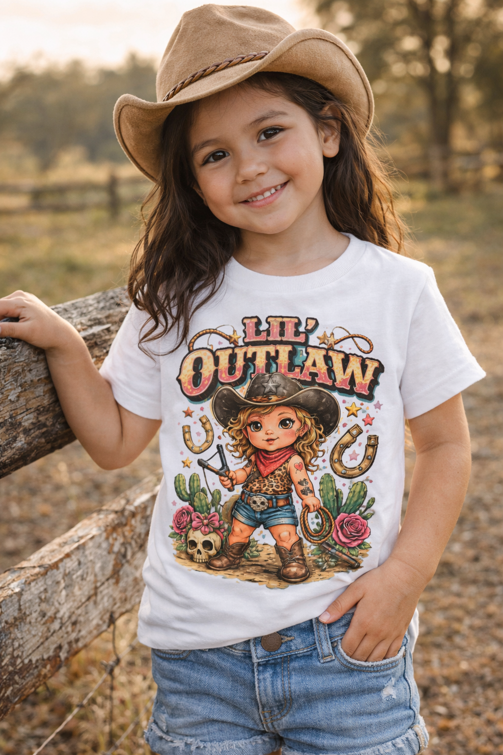 Lil’ Outlaw Toddler Tee – Cute Western Cowgirl Graphic Shirt