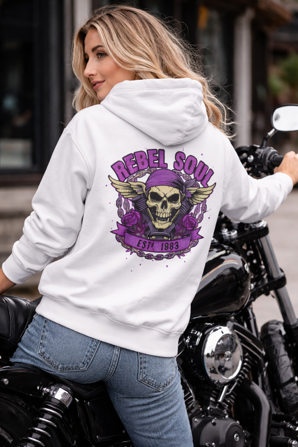 Rebel Soul Skull Hoodie — Vintage Biker Skull Graphic Pullover