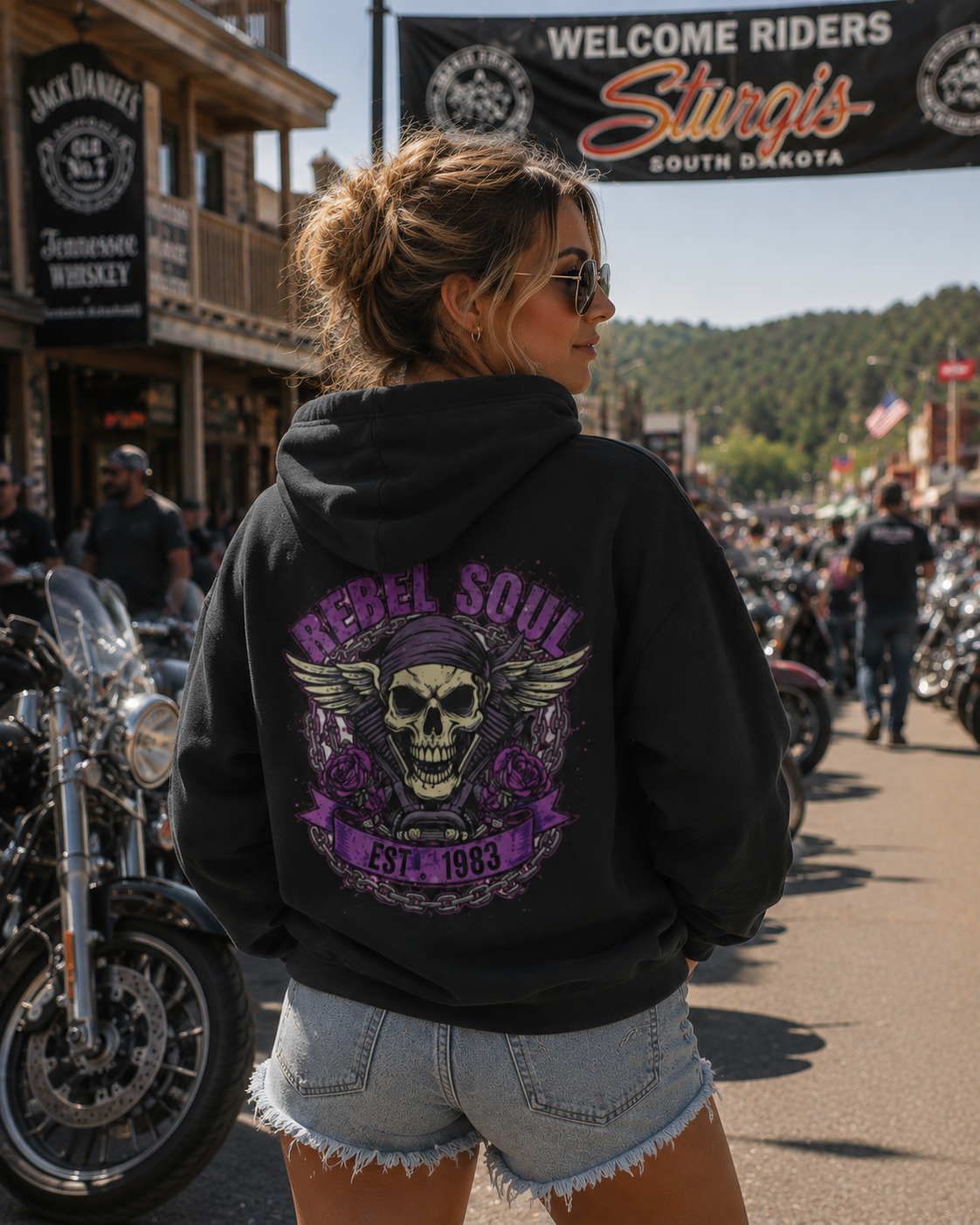 Rebel Soul Skull Hoodie — Vintage Biker Skull Graphic Pullover