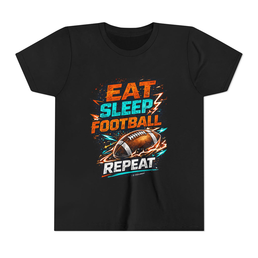 “Eat Sleep Football Repeat” Youth Football Graphic T‑Shirt