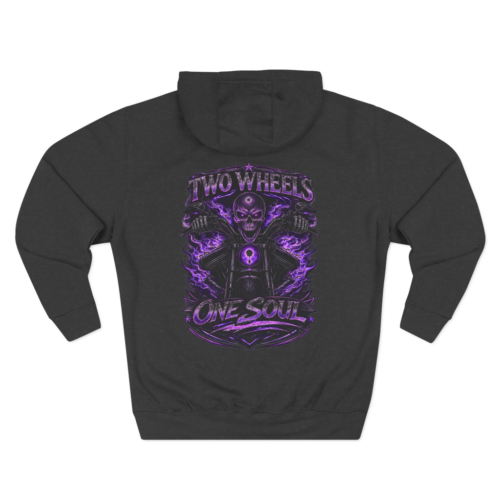 Two Wheels One Soul Motorcycle Hoodie – Biker Skull Graphic Fleece Pullover