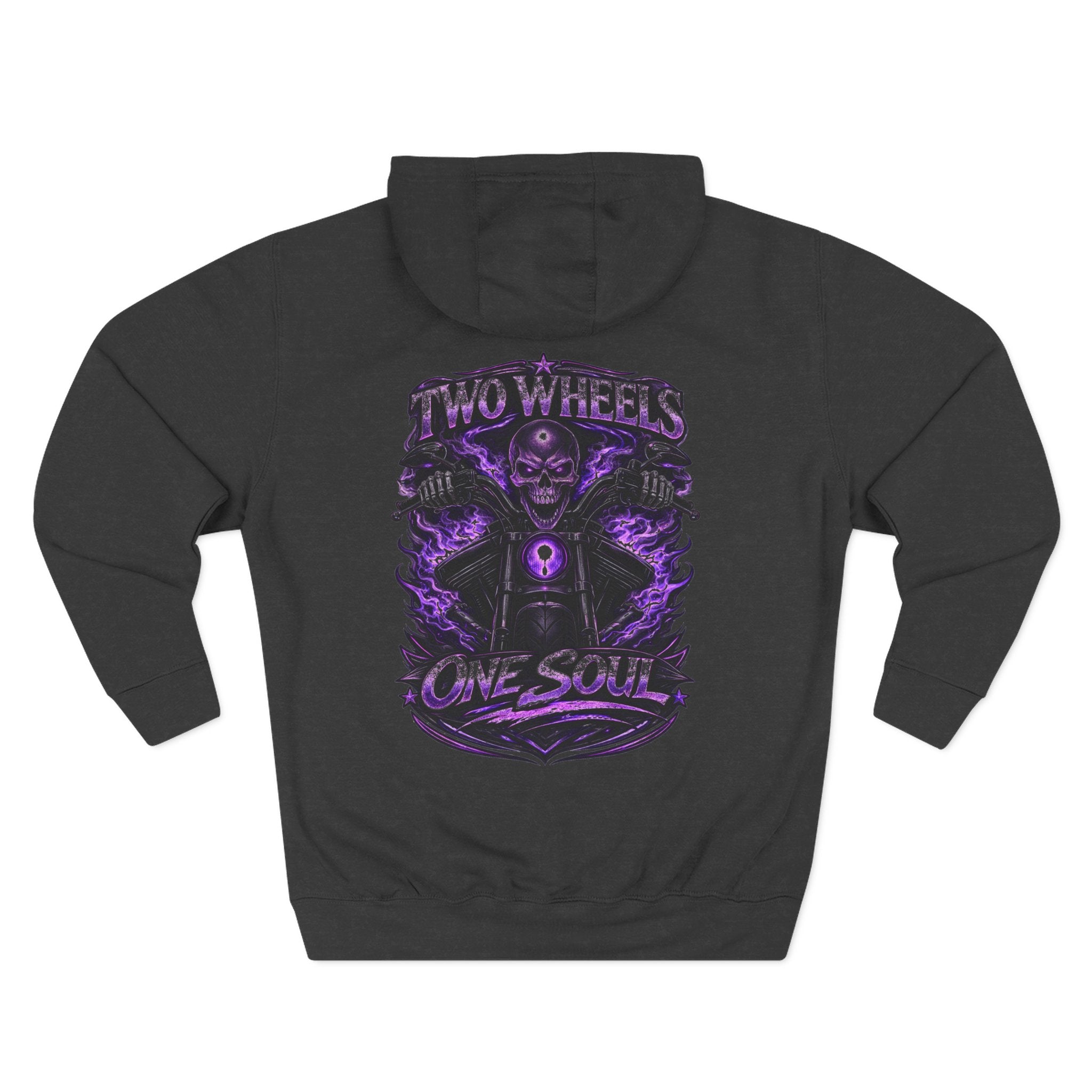 Two Wheels One Soul Motorcycle Hoodie – Biker Skull Graphic Fleece Pullover